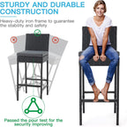 ECOTOUGE Outdoor Bar Stools Set of 4, Wicker Woven Patio Stools & Patio Bar Chairs with Seat Cushion and Cozy Footrest, Rattan Furniture Armless Counter Height for Pool Lawn Porch Backyard, Black