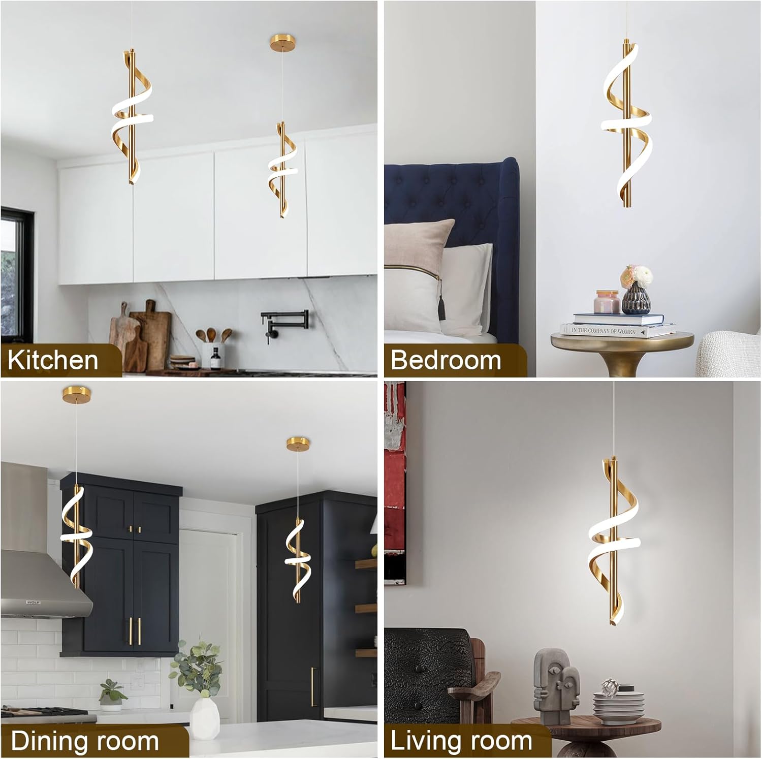 Spiral Led Pendant Light Fixtures, 5500K Gold Modern Led Pendant Light Kitchen Island, Adjustable Height Kitchen Island Lights Fixtures for Dining Room Bedroom Sink