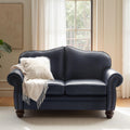 60" Wide Genuine Leather Chesterfield Loveseat, 2 Seat Leather Sofa with Rolled Arms, Nailhead Trim for Living Room Furniture, Easy Assembly – Navy