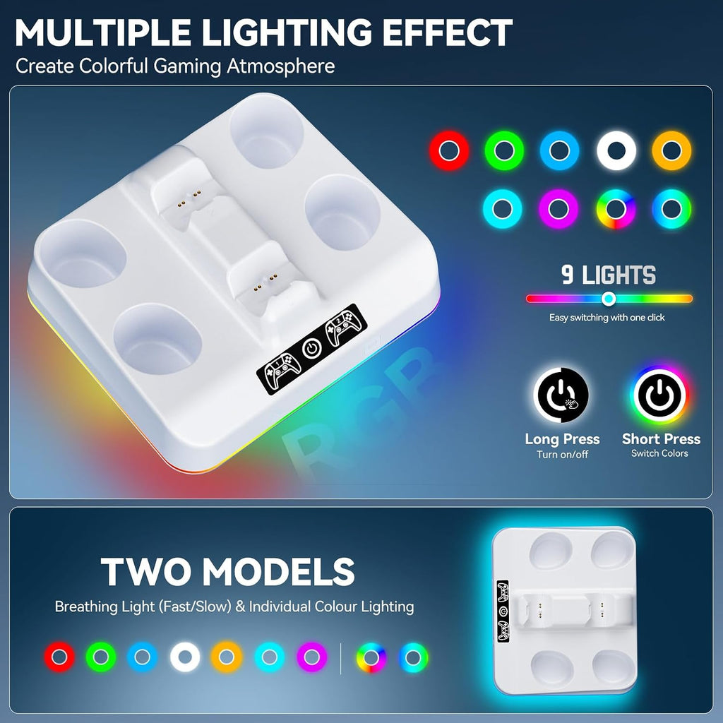 PS5 Controller Charger Station, Drop & Go Design Compatible with Sony PlayStation 5 DualSense/Edge Remotes, Fast Charging Dock with RGB Light & LED Indicator, Must Have PS5 Accessories