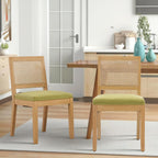 SoarFlash Kitchen French Dining Chairs Set of 4, Vintage Dining Chairs with Rattan Backrest, Wooden Framehouse Chairs for Living Room, Restaurant, Green