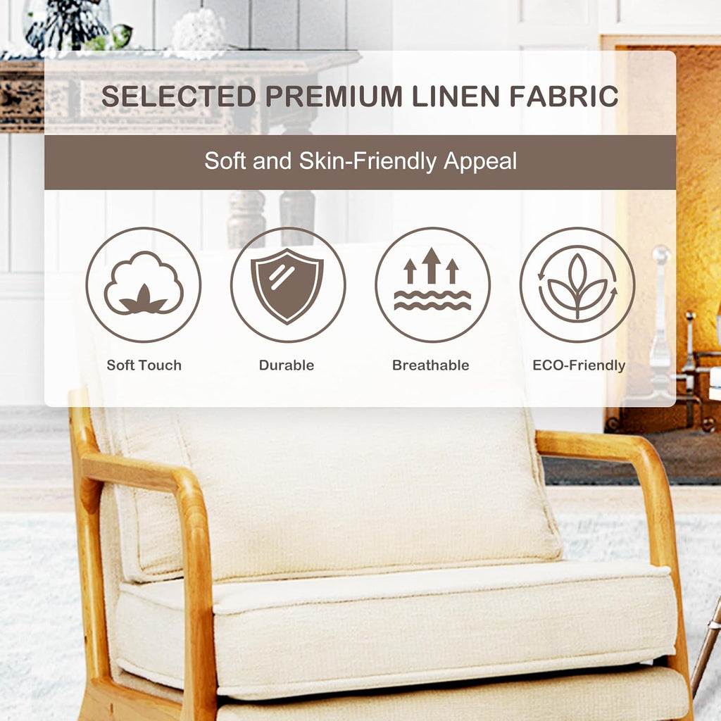 MALOL Accent Chair Set of 2 with Solid Wood Frame, Mid-Century Relaxing Armchair Lumbar Pillow& Soft Cushion, Reading Leisure Chair for Living Room, Bedroom, Waiting Room-Beige