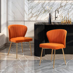 MOJAY Velvet Dining Chairs Set of 2, Modern Upholstered Dining Room Chairs with Gold Metal Legs, Accent Vanity Chairs for Kitchen, Living Room, Patio (Orange)