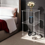 3-Tier Acrylic Record Player Stand, Clear Vinyl Record Storage Table with 11 lbs per Shelf, Modern End Table/Side Table for Living Room, Bedroom, Bathroom, Easy Assembly, Polished Finish