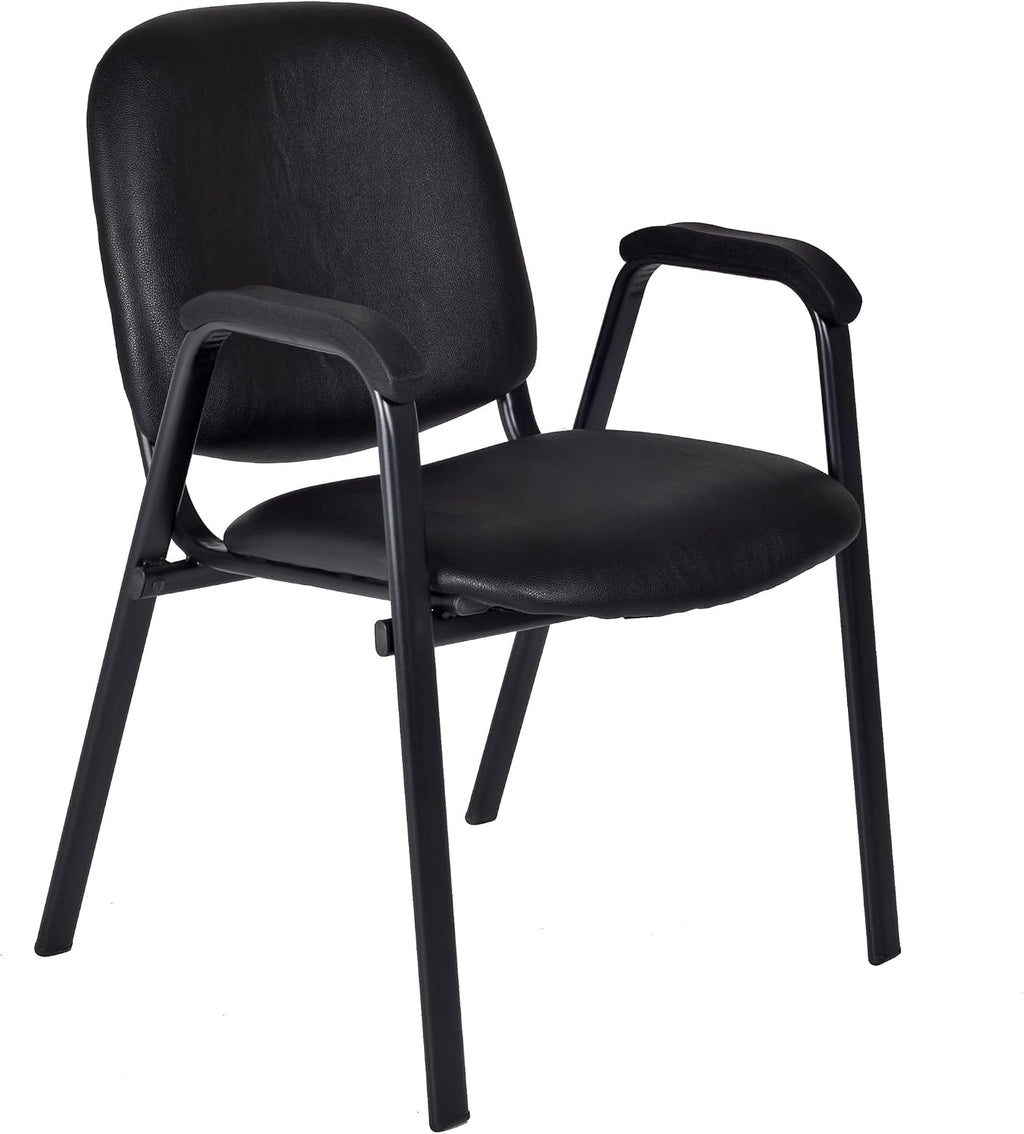 Romig Ace Vinyl Guest Stacking Chair with Arms, Durable and Comfortable Upholstery, Sturdy Steel Frame, Stackable Design for Office, Reception, and Conference Areas - Midnight Black