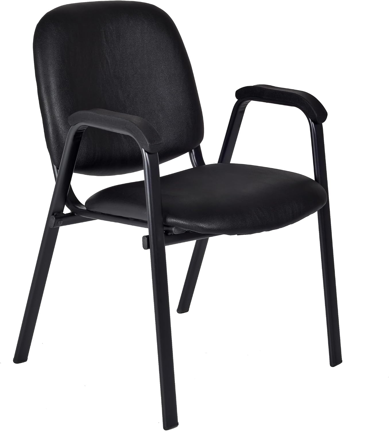 Romig Ace Vinyl Guest Stacking Chair with Arms, Durable and Comfortable Upholstery, Sturdy Steel Frame, Stackable Design for Office, Reception, and Conference Areas - Midnight Black