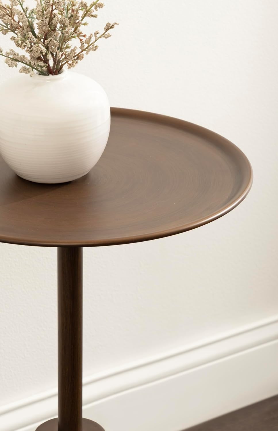Kate and Laurel Sitara Modern Metal Circle Side Table, 14 x 14 x 24, Antique Brass, Unique Outdoor-Safe Round Metallic End Table for Use as Patio Accent Table or Pedestal Martini Table
