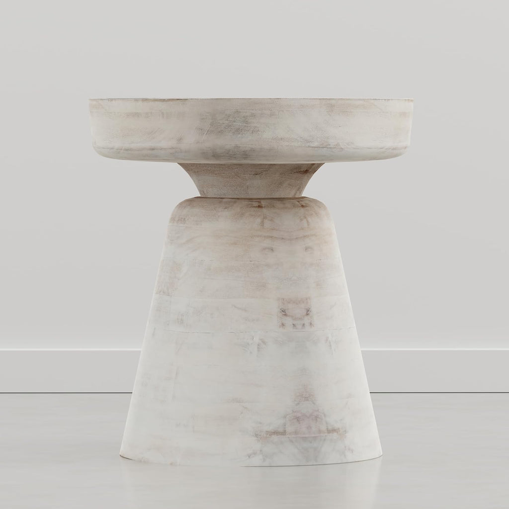 SIMPLIHOME Robbie Accent Table - 16 inch Wide Solid Mango Wood End Table in Distressed Aged White, Boho Contemporary Rustic Side Table for Living Room or Bedroom with Multipurpose Function, Assembled