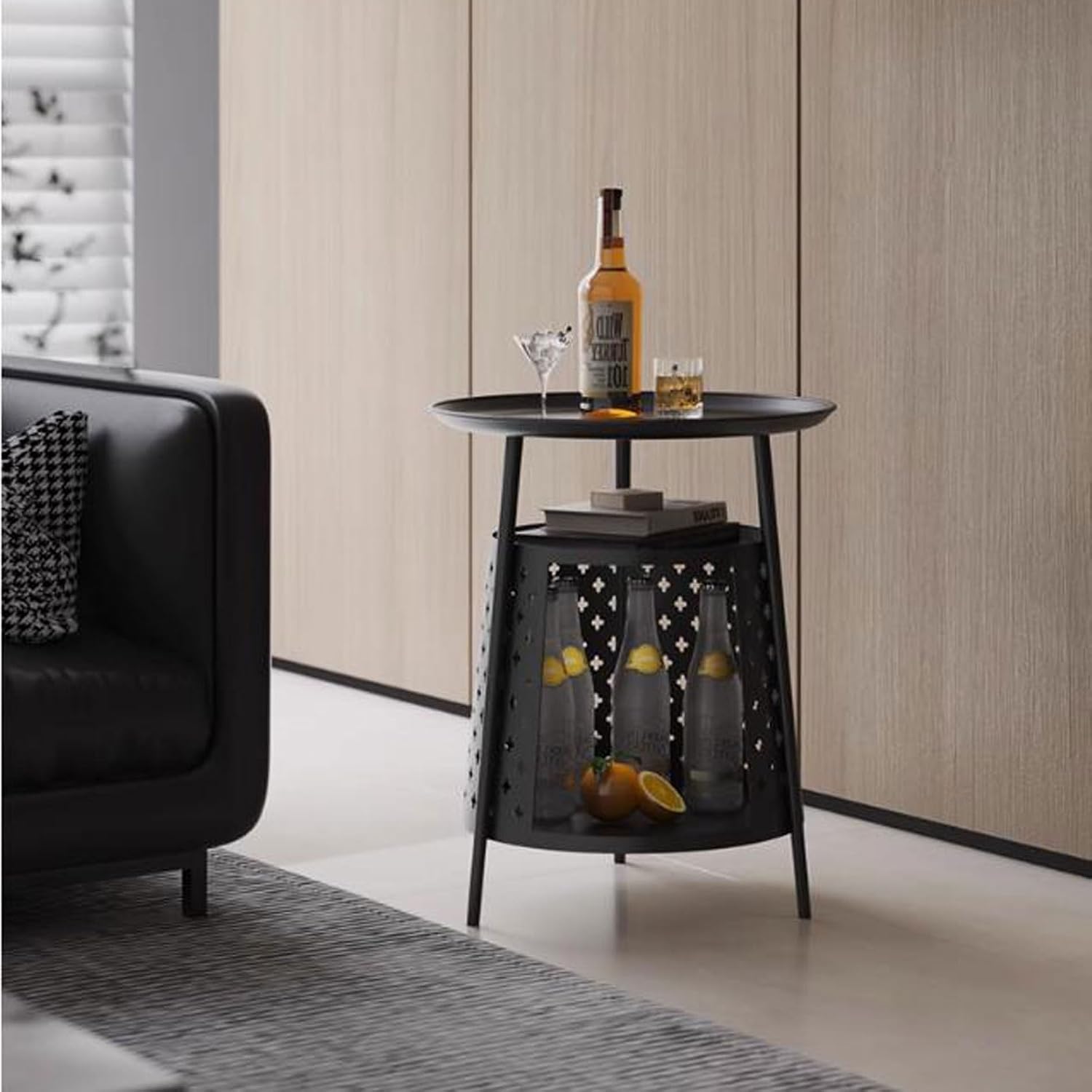 Sofa Side Round Side Table End with Cat House, Condo, Indoor Furniture Kitten, Small Coffee Nightstand with Storage, Living Room Sofa Bedside with Bed(White)