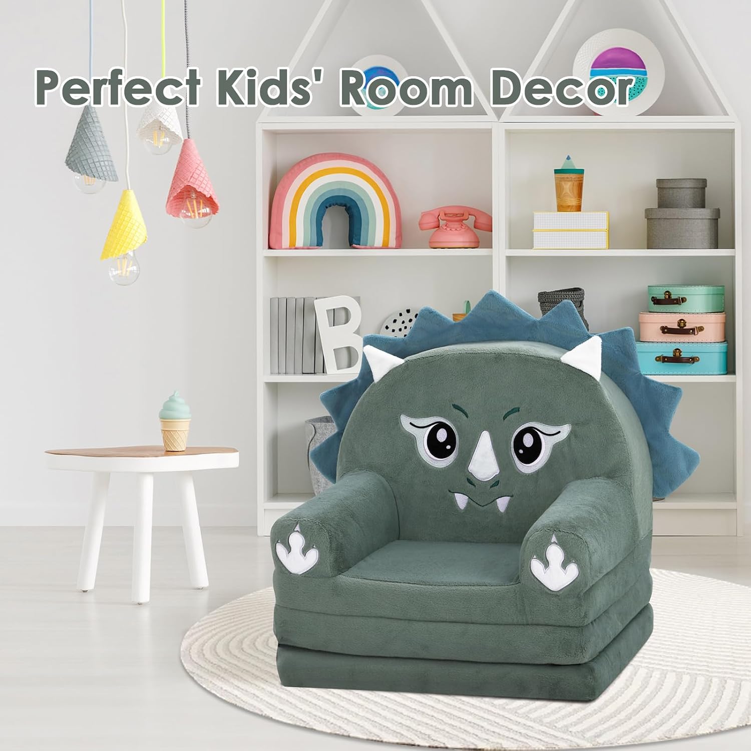 decalsweet Foldable Kids Sofa Couch 2 in 1 Children Convertible Sofa Flip Open Extra Wide Soft Lightweight Armchair for Kidsroom Playroom