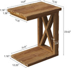 LITTLE TREE Solid Wood End Table, 2-Tier C Shaped Side Table with Open Storage Shelf, Solid Wood Sofa Side Table Accent Table for Living Room, Simple Nightstand Bedside Table for Bedroom, Brown