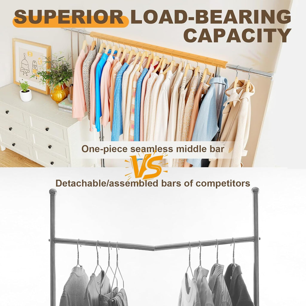 TigerParty Heavy Duty Clothes Rack for Hanging Clothes, Rolling Garment Rack, Adjustable Free Standing Organizer with Wheels, Space-Saving Design for Bedroom Laundry Living Room (Silver)