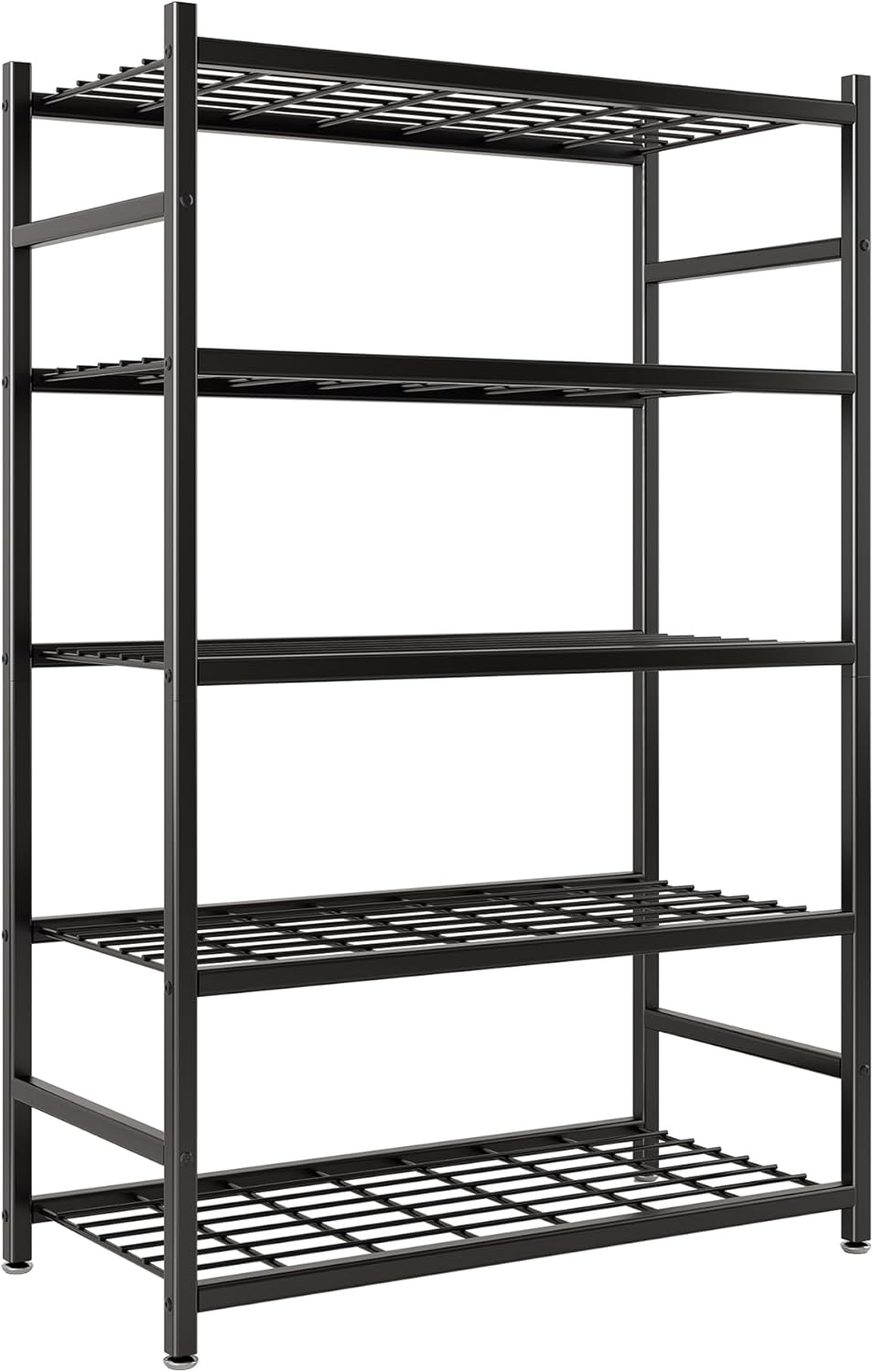 36.4" W Storage Shelves, 5-Tier Metal Shelving Unit with Adjustable Feet, Shelf Organizer for Garage, Kitchen, Pantry and Closet Organization, 36.4" x 11.8" x 68.3", Black