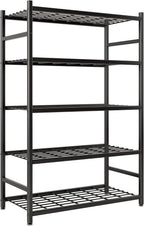 36.4" W Storage Shelves, 5-Tier Metal Shelving Unit with Adjustable Feet, Shelf Organizer for Garage, Kitchen, Pantry and Closet Organization, 36.4" x 11.8" x 68.3", Black