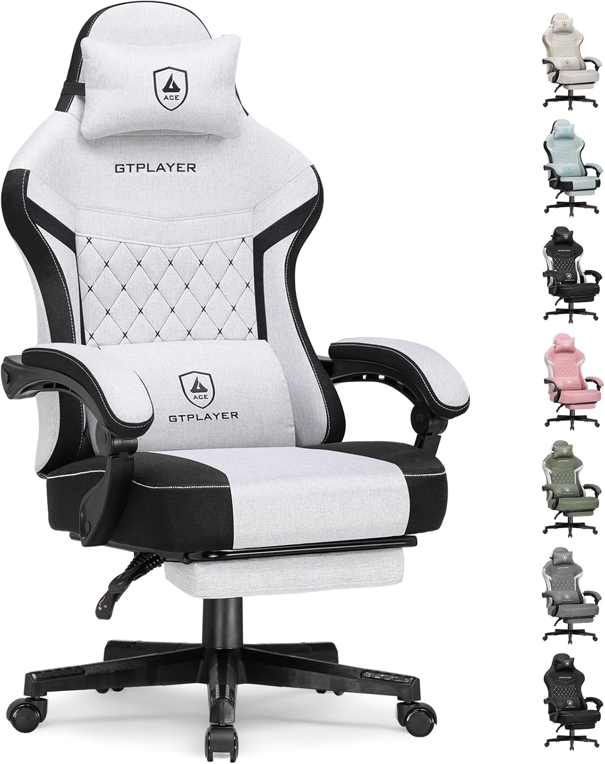 GTPLAYER Gaming Chair, Fabric Computer Office Chair with Pocket Spring Cushion, Ergonomic Office and Gaming, Video Gaming Chair with Linkage Armrests, High Back Desk Chair with Adjustable Recliner