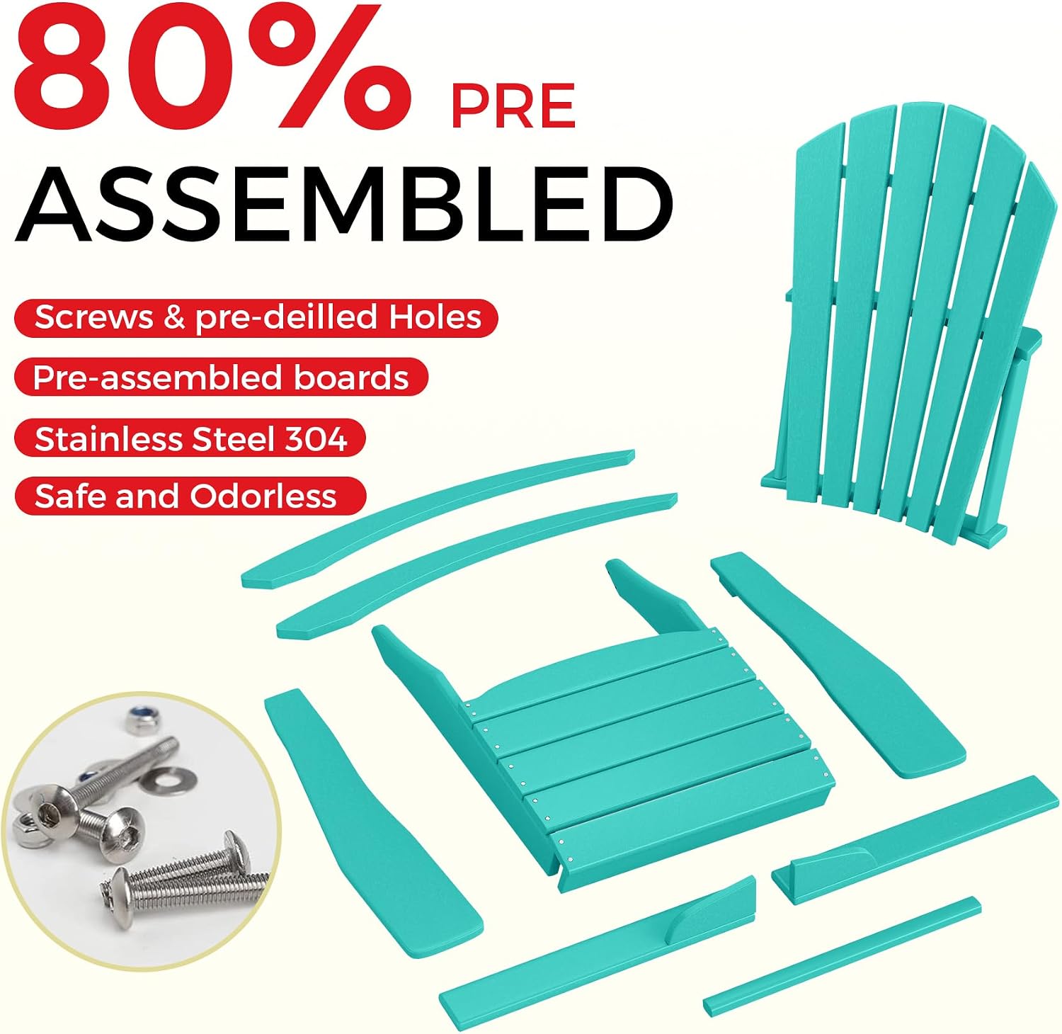Costaelm Outdoor Adirondack Chair, All Weather Resistant Lawn Chairs Balcony Chair and Fire Pit Chairs, Deck Chairs Outdoor Porch Rocking Chair High Back HDPE Poly Lumber, Turquoise