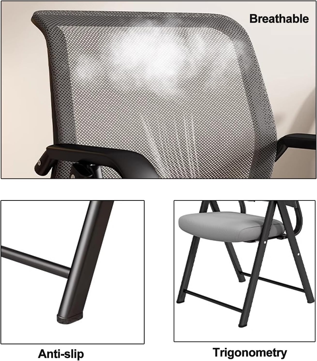Padded Folding Chair, Folding Chairs with Cushion, Foldable Chairs Indoor for Bedroom Patio Party Event Foldable Dining Chairs(Gray)