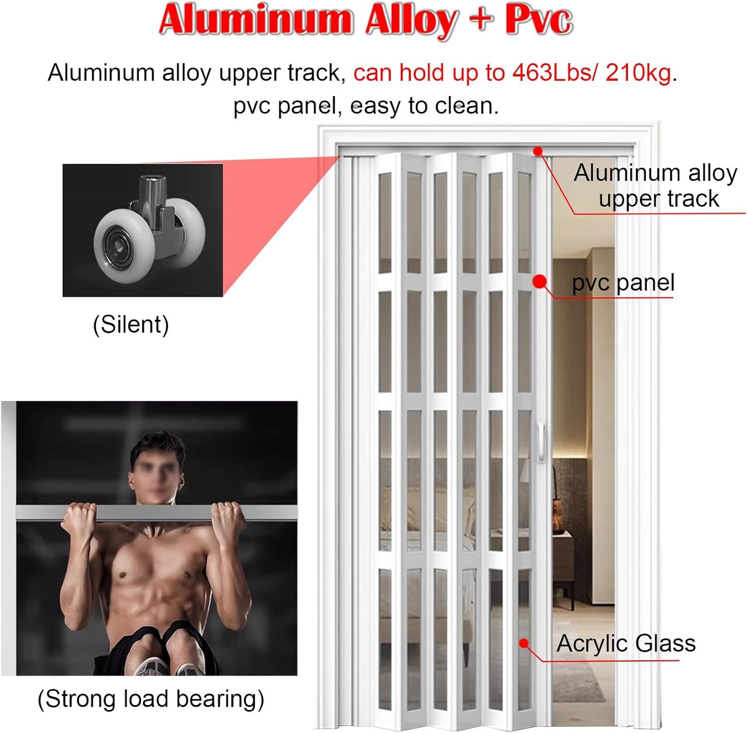 Folding Sliding Window with Handles, Acrylic Glass Bifold Design for Attic, Kitchen, Basement, Restrooms, PVC Accordion Door, Space-Saving Solution