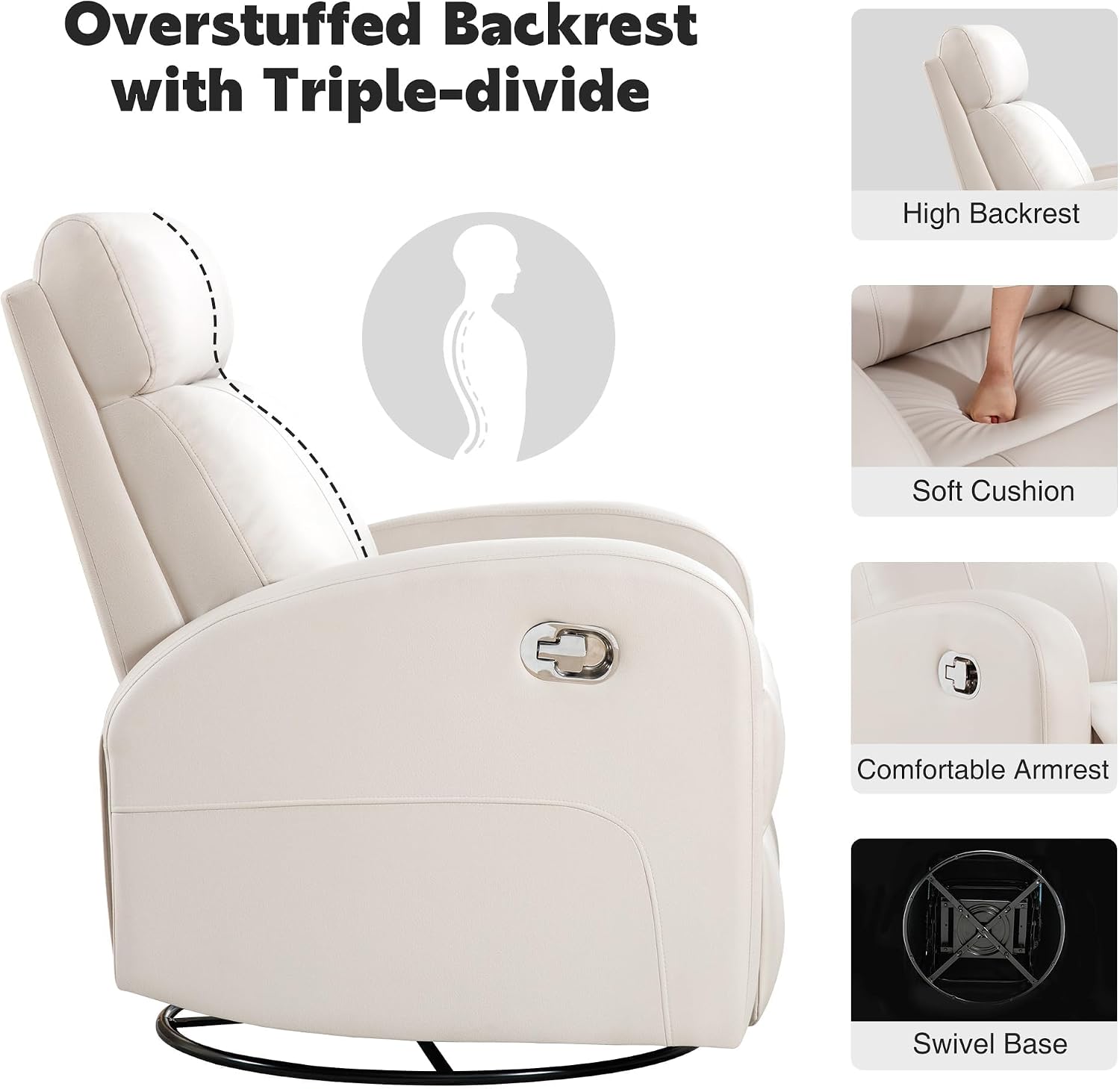 Swivel Rocker Recliner, Manual Glider Rocking Nursery Recliner Chair, Swivel Glider Reclining Chairs for Small Spaces, Living Room, Beige