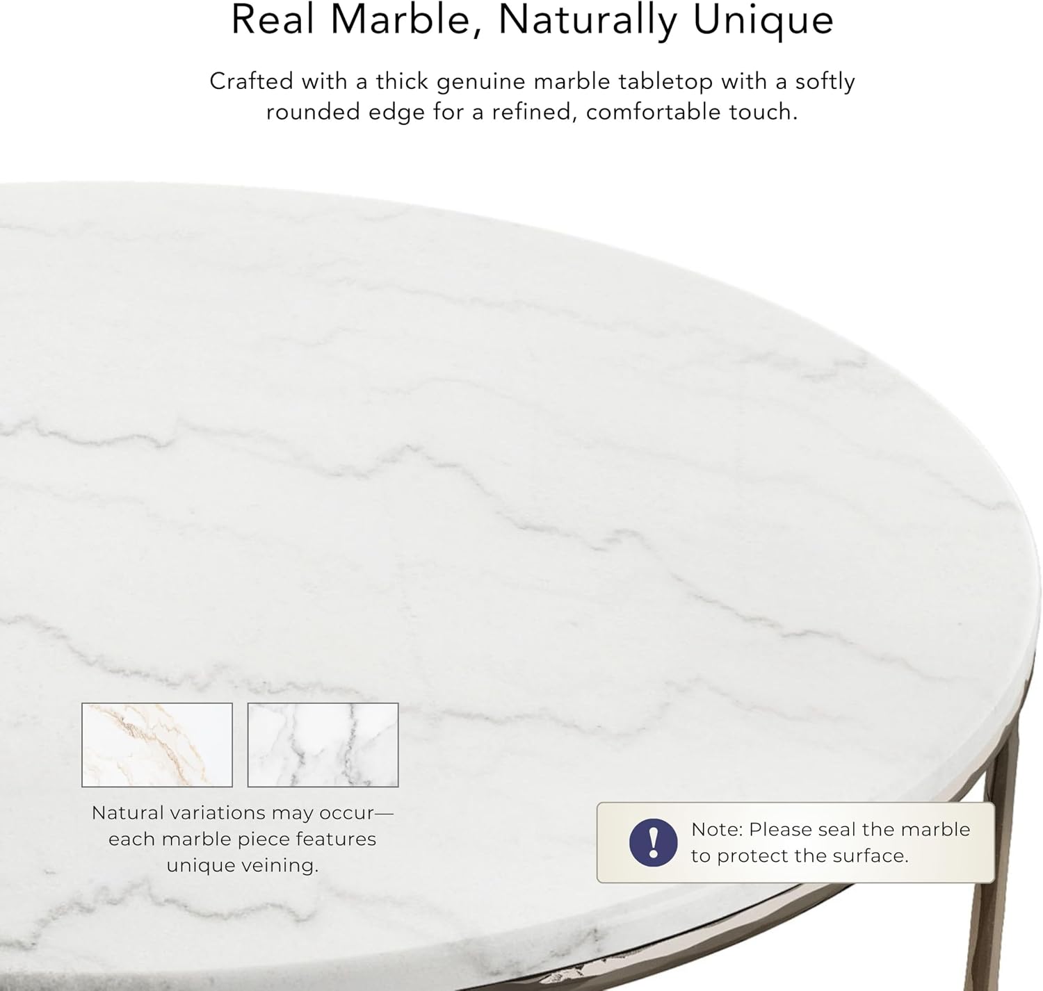 24/7 Shop at Home Aureum Modern 22-inch Round Marble Top End Table with X-Brace, Hammered Dark Bronze Metal Frame for Living Room, Office, White