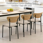 Beige Dining Chairs Set of 4, Upholstered Modern Kitchen Chairs Dining Room Chairs with Wood Curved Backrest & Metal Legs