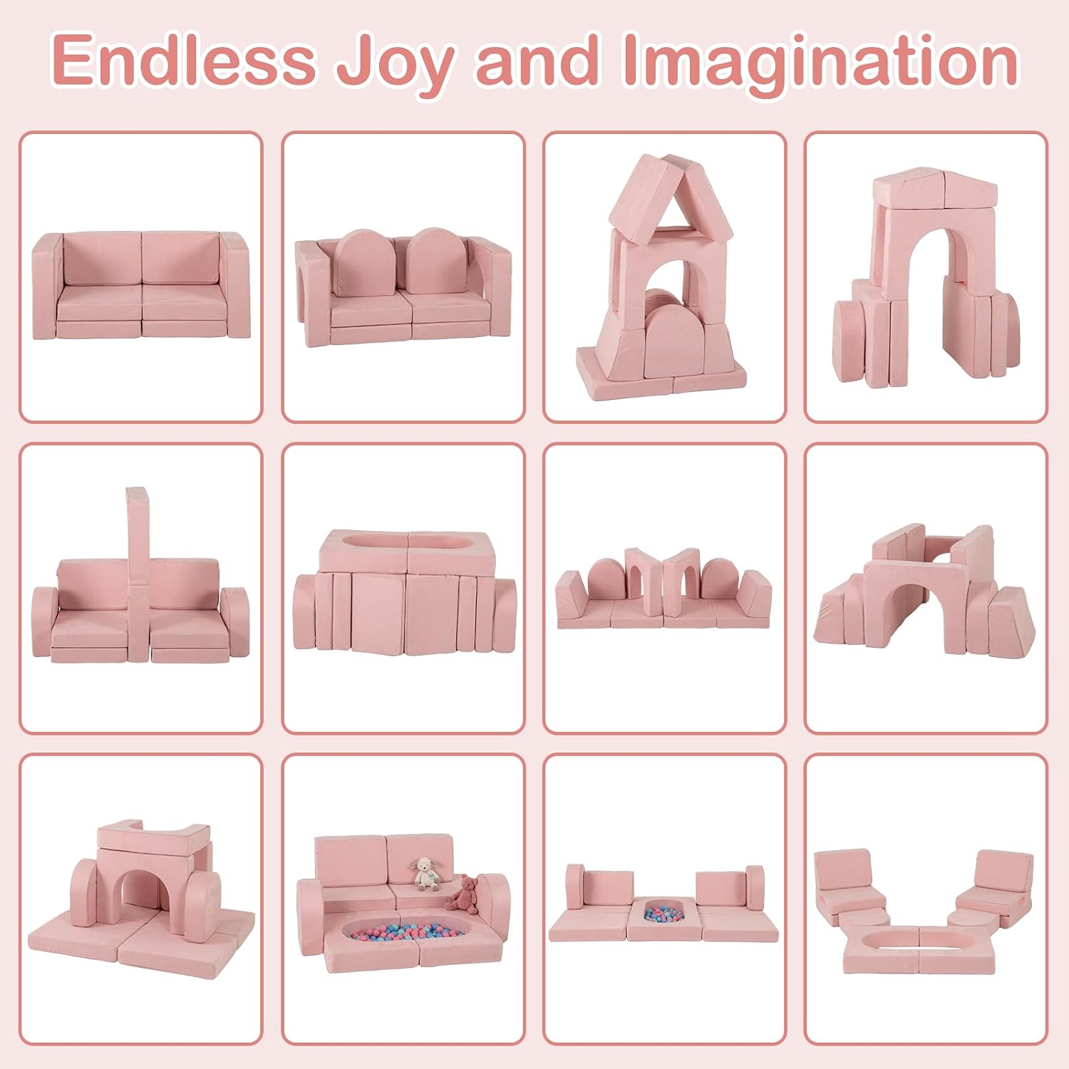 INFANS Modular Kids Play Couch, 8 PCS Toddler Creative Sectional Fort Building Sofa for Playroom, Bedroom, Children Convertible Versatile Soft Foam Furniture Playset Crawling Floor Cushion