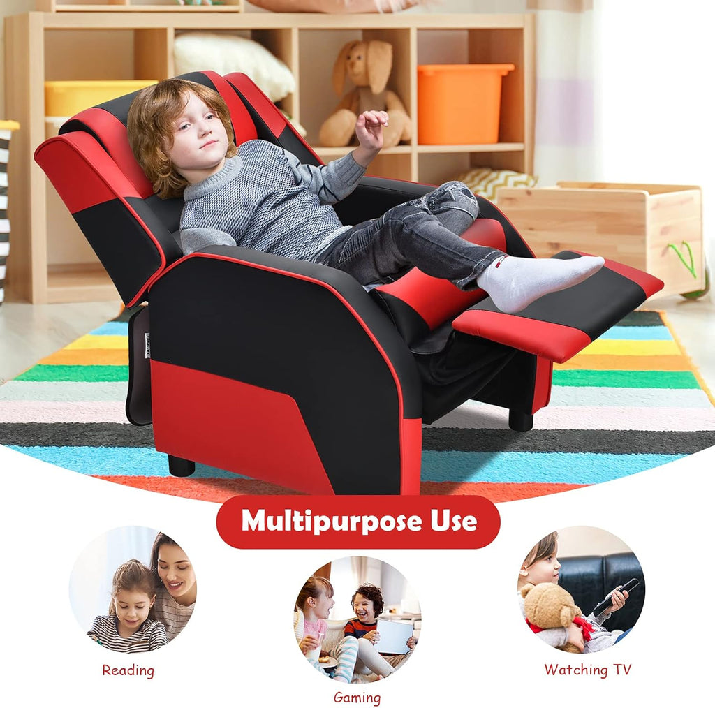 ARLIME Kids Recliner, PU Leather Kid Lounge Chair w/Footrest, Armrest, Headrest & Lumbar Support, Adjustable Gaming Toddler Sofa Armchair for Boys Girls (Red)