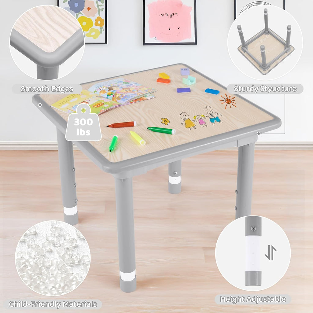 DOREROOM Kids Table and 2 Chairs Set, Height Adjustable (17.7"-26.1") Toddler Table and Chair Set, Multi-Activity Table with Graffiti Desktop, Children’s Table and Chairs for Classroom, Home & Daycare