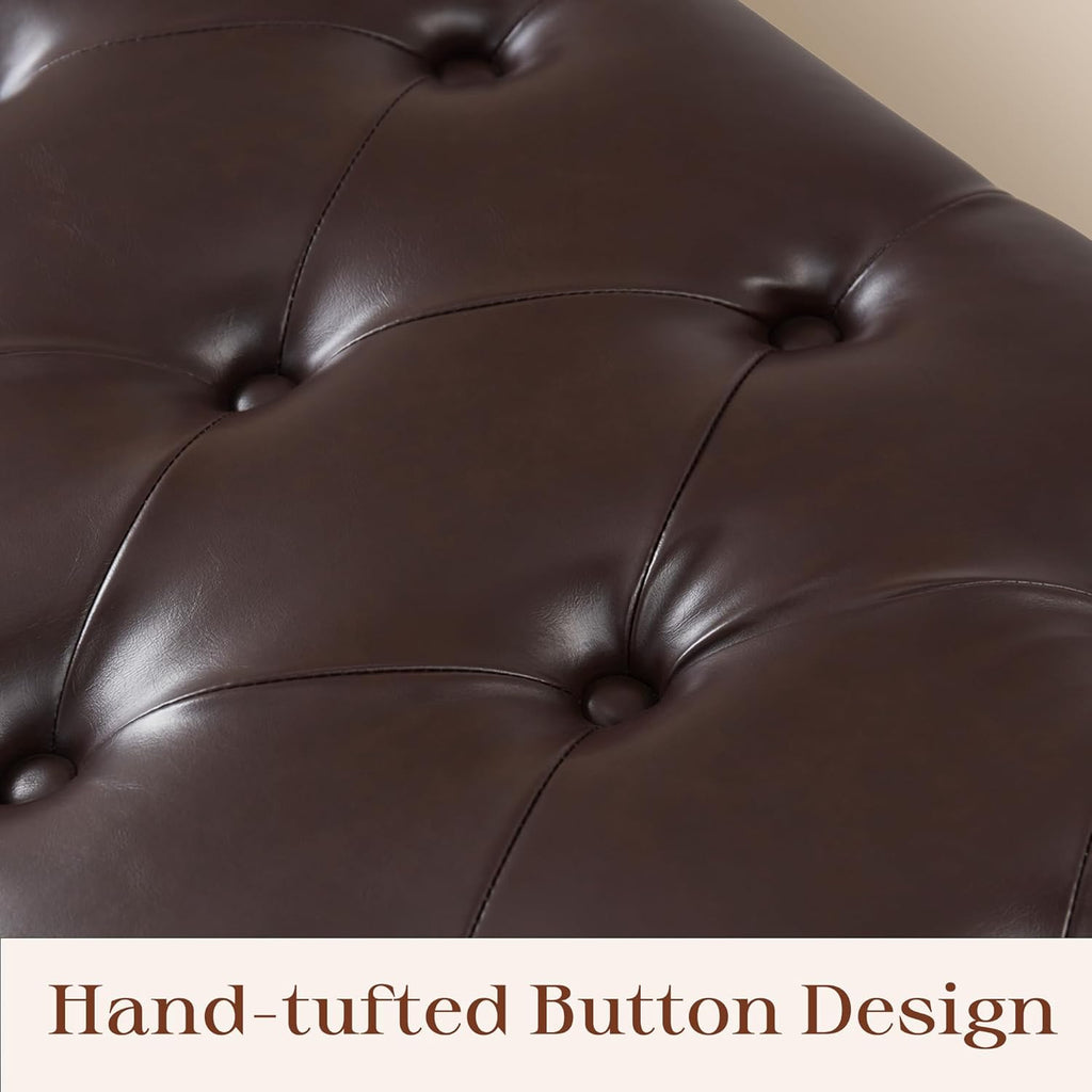 Zihanhome Ottoman with Storage，Storage Ottoman Bench, Faux Leather Storage Bench for Bedroom with Safety Hinge，Bedroom Benches with Seating for Living Room, Entryway (Dark Brown-PU)