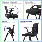 40 Pack Stackable Conference Room Chairs with Paddle Folding Office Chair Foldable Desk Chair Mesh Back and Arms for Conference Meeting Guest Reception Home Office Training Room Chair Black