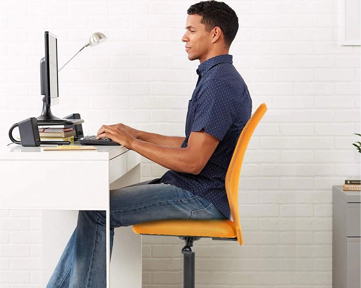 Meet perfect Office Chair, Ergonomic Desk Chair with Adjustable Height and Lumbar Support, Small Computer Mesh Chair Drafting Chair No Arms, Rolling Swivels Armless Conference Room Task Chair- Orange