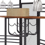 Oval Bar Table with Wood Counter Top and Wine Rack Storage Bar Cabinet for Dining Room Brown Metal Frame Coffee Bar Stand for Home
