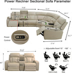 Power Reclining Sectional Sofa Set, Living Room Furniture Sets, Breathing Leather Sectional Couch and Loveseat with 4 Recliners, LED Light, USB Charging Port & Storage for House/Home Theater