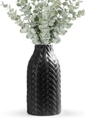 STHIE Black Embossed Ceramic Vase, 8 Inch Decorative Vase for Home Decor, Watertight Vase for Fresh or Dried Flowers, Boho Farmhouse Table Centerpiece