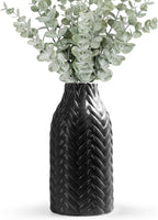 STHIE Black Embossed Ceramic Vase, 8 Inch Decorative Vase for Home Decor, Watertight Vase for Fresh or Dried Flowers, Boho Farmhouse Table Centerpiece