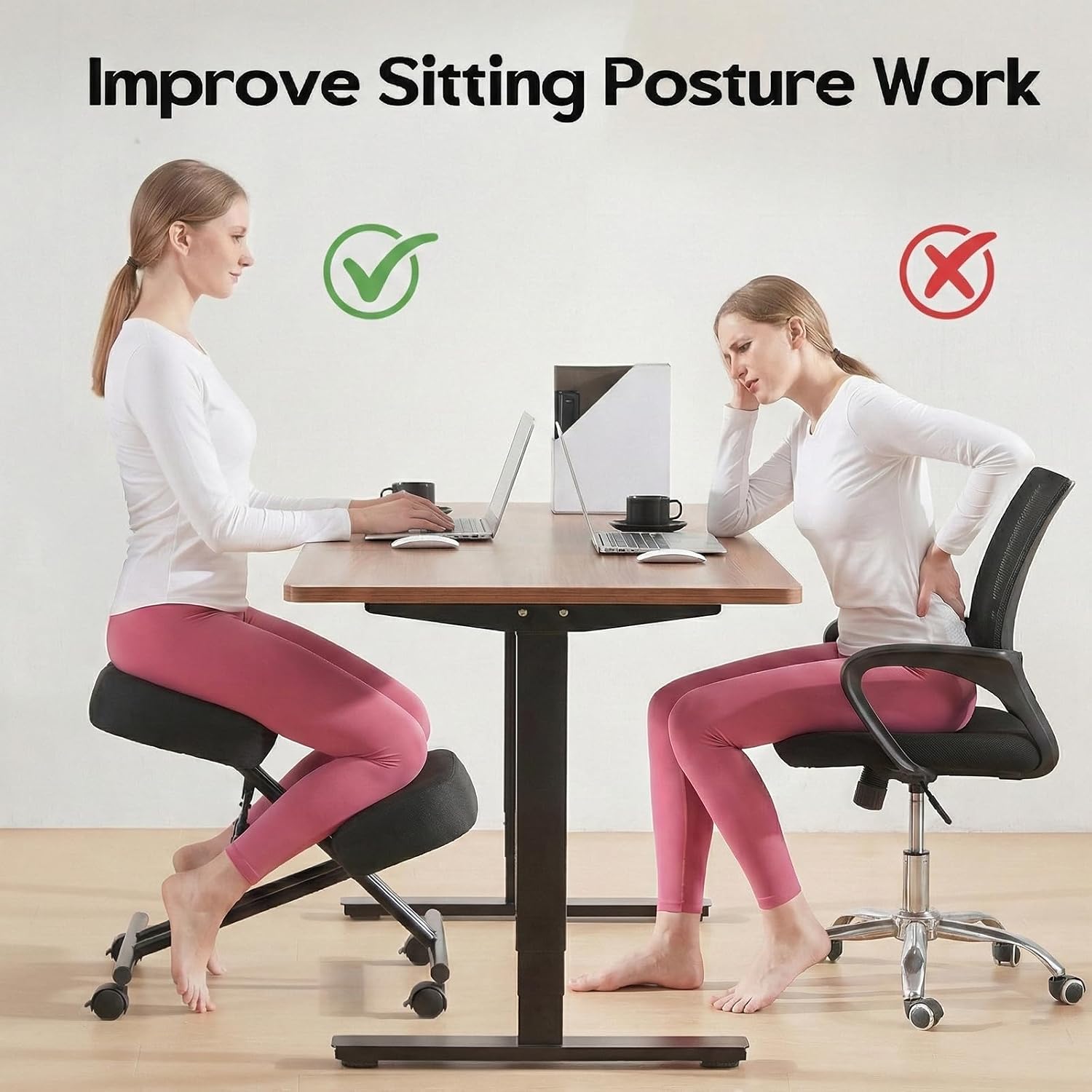 Kneeling Chairs Linen Ergonomic Home Office Chair Adjustable Height Seat Rolling Wheels Comfort Thick Cushion Work Stool Improve Posture Chairs