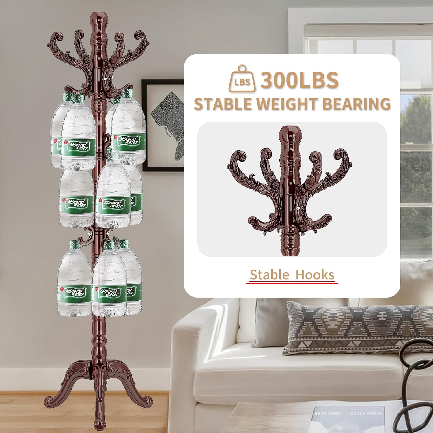 ZOZOE Wooden Classic Coat Rack Stand, Solid Wood Coat Rack Freestanding with 14 Hooks, Vintage Coat Racks with Sturdy Triangle Base, Natural Birch Wood Coat Tree Stand for Entryway Hallway