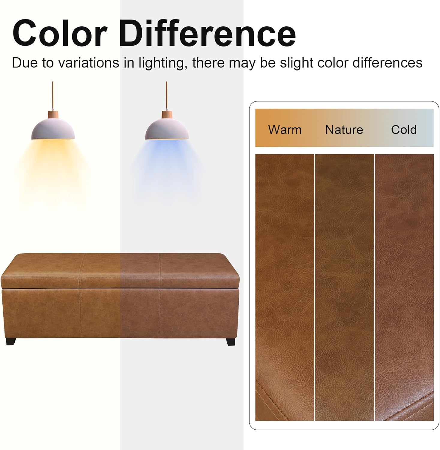 Homebeez 46" Faux Leather Storage Ottoman,End of Bed Bench,Upholstered Ottoman Bench with Storage for Living Room,Bedroom,Entryway