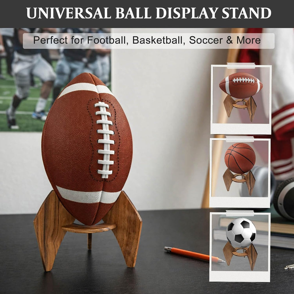 Walnut Wood Basketball Holder - Elegant Desktop Sports Ball Display Stand for Autographed Memorabilia, Drill-Free Tabletop Decor & Unique Gift for Men