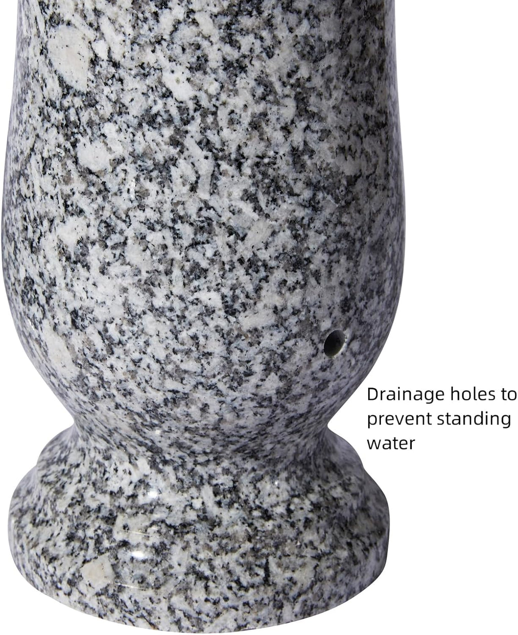 Granite Cemetery Vase for Grave Heavy 9.2 Lbs Windproof 3 Inch Opening | Natural Stone for cemetery and memorial gardens. Wide 4.7 inch and 10 inch tall. Side drainage hole prevents freeze cracking.