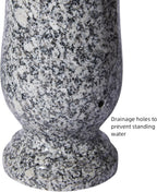 Granite Cemetery Vase for Grave Heavy 9.2 Lbs Windproof 3 Inch Opening | Natural Stone for cemetery and memorial gardens. Wide 4.7 inch and 10 inch tall. Side drainage hole prevents freeze cracking.