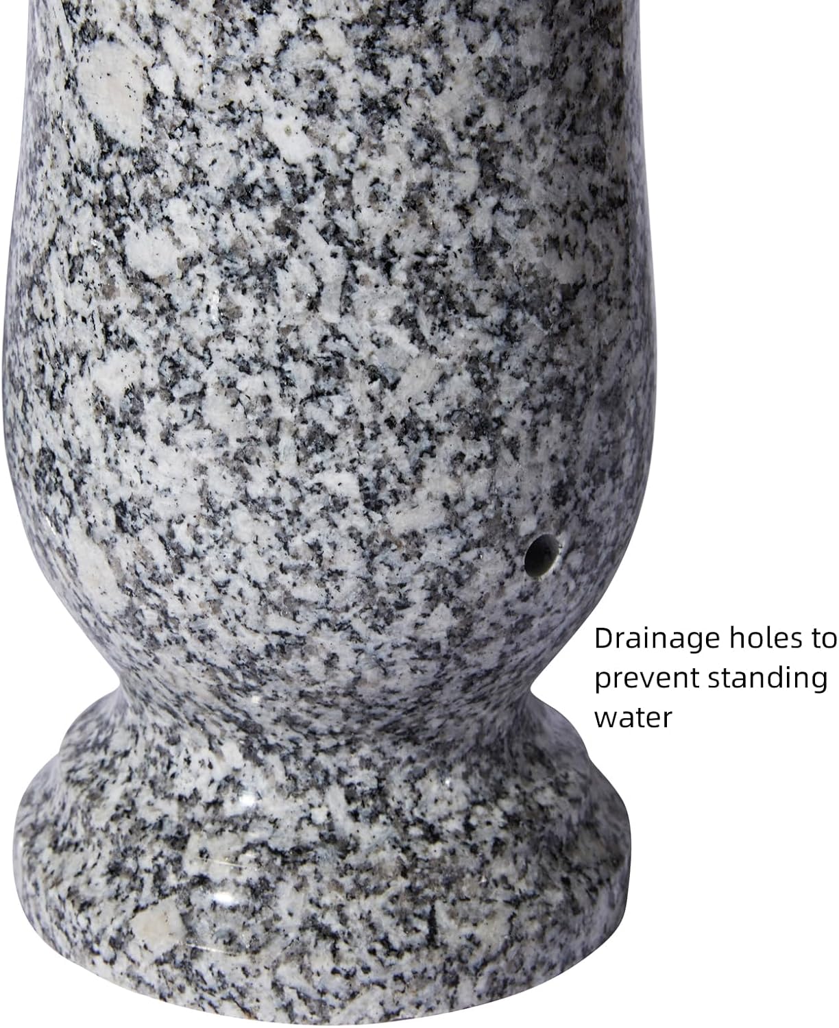 Granite Cemetery Vase for Grave Heavy 9.2 Lbs Windproof 3 Inch Opening | Natural Stone for cemetery and memorial gardens. Wide 4.7 inch and 10 inch tall. Side drainage hole prevents freeze cracking.
