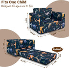 Kids Couch, 2-in-1 Kids Fold Out Couch, Convertible Kid Sofa to Lounger for Girls and Boys, Soft Toddler Chairs Comfy 1-3 Years Old (Dinosaur)