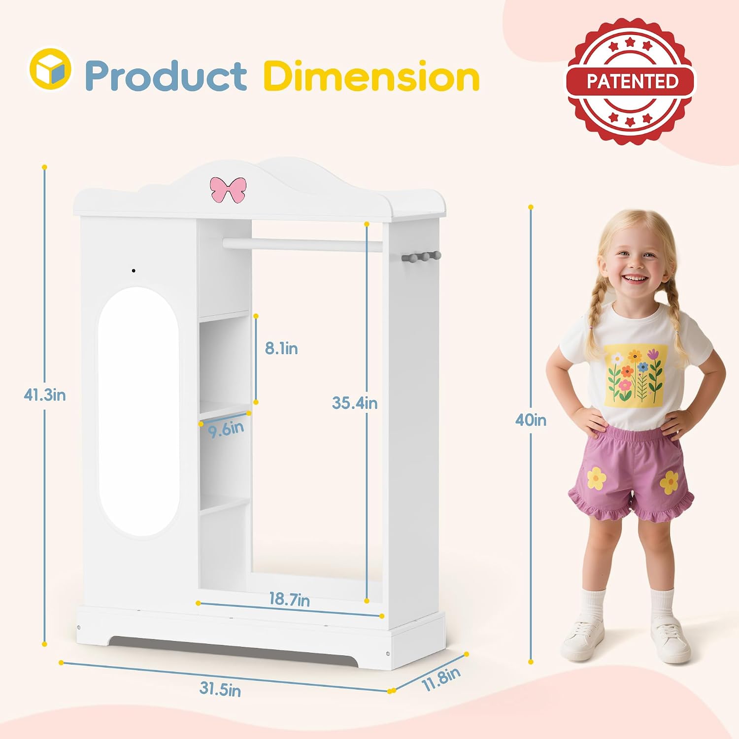 Kids Armoire with Jewelry Cabinet, Kids Dress Up Storage wth Shelves, Girls Wardrode Costume Organizer with Mirror, Children Closet with Armoire (White)