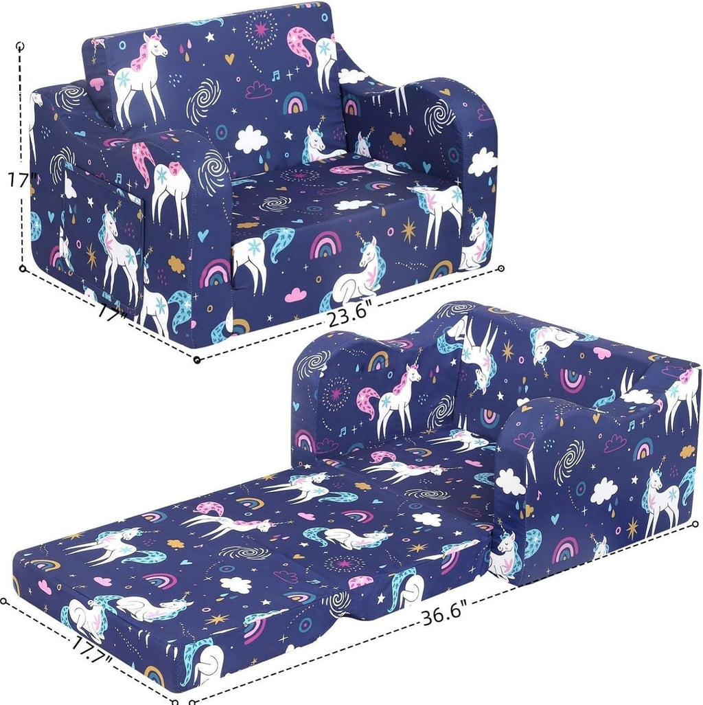 MOMCAYWEX Kids Sofa, 2-in-1 Flip-Out Foam Couch, Foldable Soft Play Lounge Chair, Light Purple