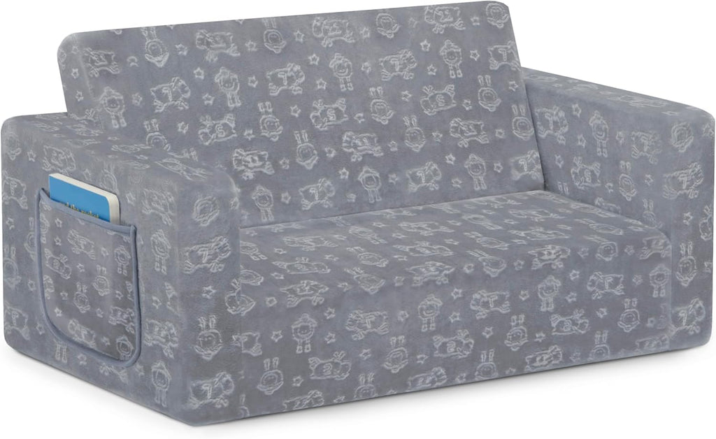Delta Children - Serta Perfect Sleeper Kids 2-Seater Sofa, Convertible 2-in-1 Flip Open Toddler Couch Sleeper, Foam Chair for Playroom & Bedroom, Bed Lounger, Comfy Play Sleeping Lounge Chair, Grey