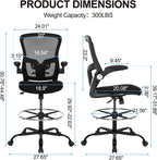 Drafting Chair, Ergonomic Tall Office Chair with Lumbar Support Standing Desk Stool with Flip-up Armrests Comfy High Office Desk Chair with Adjustable Foot Ring for Counter Height Desk, Black