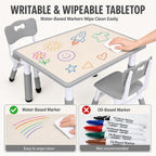 UNICOO Kids Table and Chairs Set, Height Adjustable Toddler Activity Table with 2 Chairs, Plastic Study Desk for Drawing, Crafts, Reading, Snack Time and Playroom, Ages 2-10