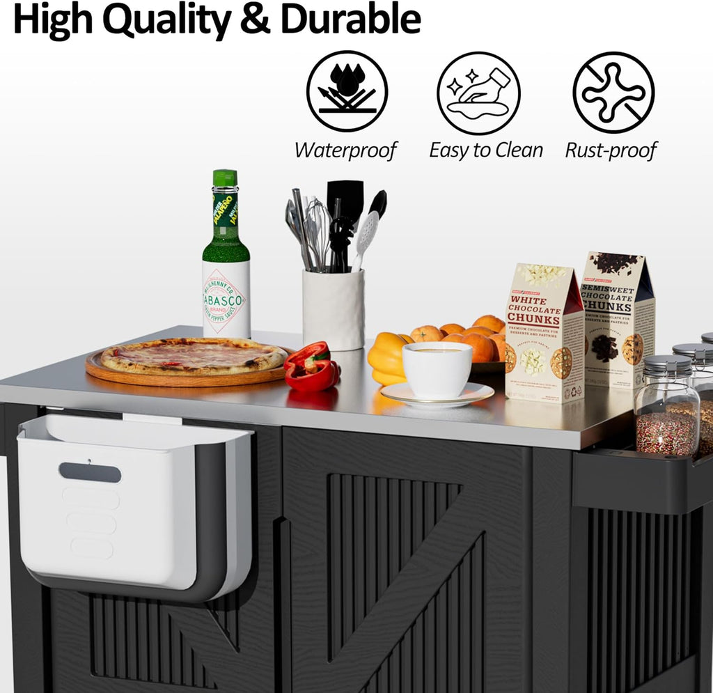 Spurgehom Outdoor Grill Cart with Storage Movable Outdoor Grill Table Kitchen Island with Wheels, BBQ Cart Pizza Oven Table Food Prep Table Cart Storage Cabinet for Outside Patio Backyard Garden