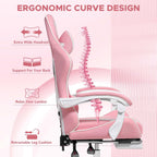 HOFFREE Pink Gaming Chair for Girls with Massage Computer Gamer Chair with Footrest and Lumbar Support Reclining PC Game Chair with Headrest for Gaming Room